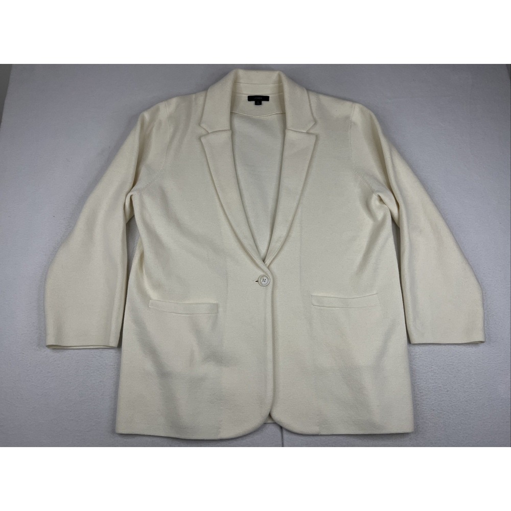 J Crew BF013 Ivory Color Cecile Relaxed Sweater Blazer Womens Size L
